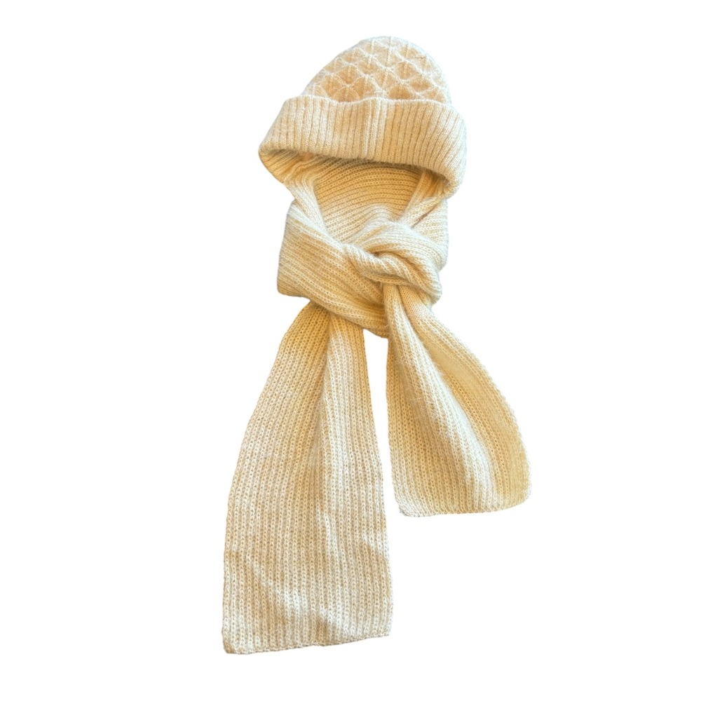 🌴 Cream Knit Hooded Scarf Faux Fur Lined Beanie Scoodie Ivory Winter Wrap